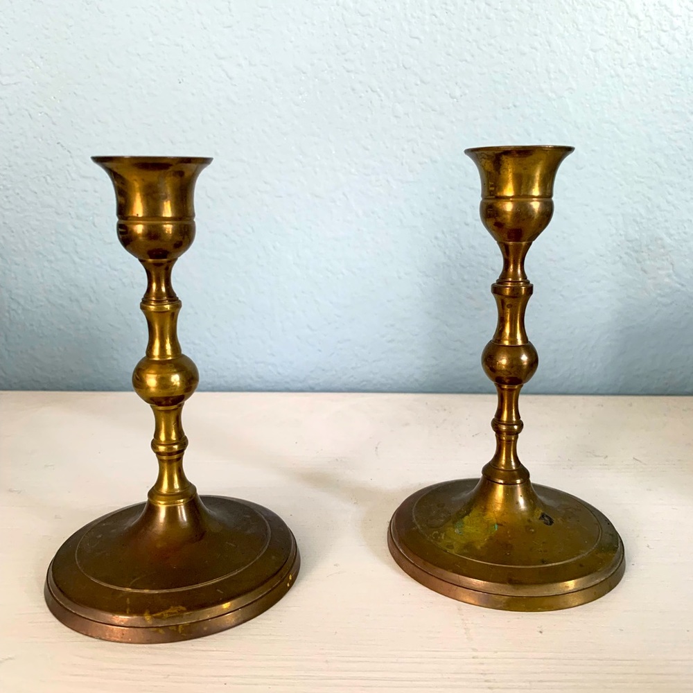 Set of 2 vintage solid brass tapered candle holder
